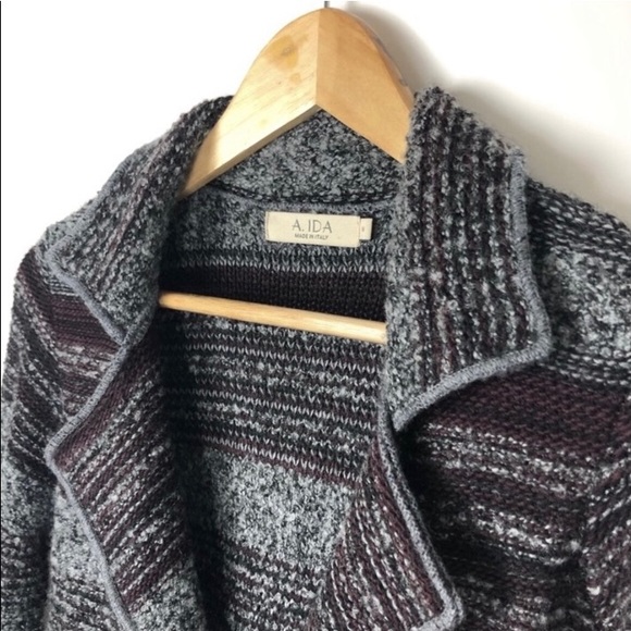 Italian knit blazer / sweater, in gray & plum, Size S - Picture 5 of 7